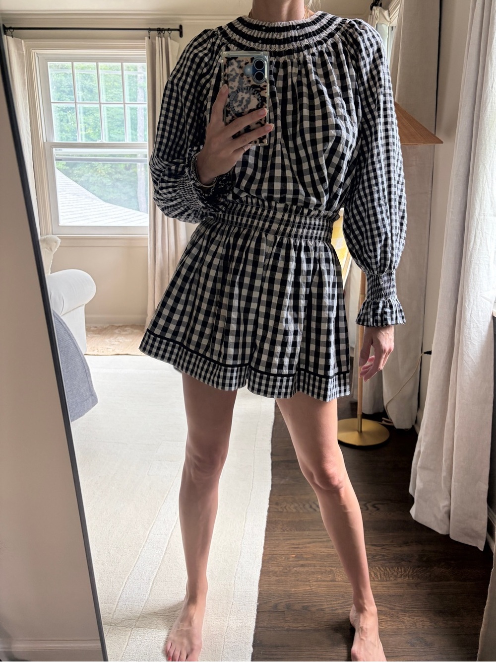 HUNTER BELL Blouse + shorts set. Black & White Gingham XS/S like new